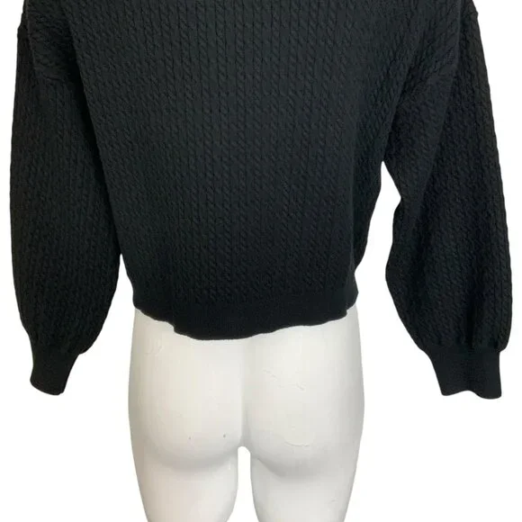 Alice + Olivia Zelina Deep V Cardigan Sweater M Black Cropped Cable Knit - Picture 10 of 12